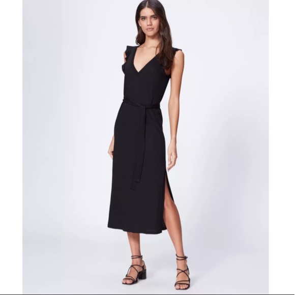 PAIGE Ravyn Ruffle Midi Dress Black - Picture 1 of 14
